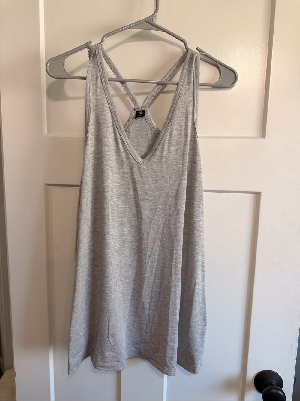 Yogalicious Light Gray Crisscross Back V-Neck Tank